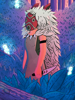 Mononoke Fan art of the Studio Ghibli film Princess Mononoke. Mononoke stands in the deep forest surrounded by spirits.